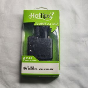 HotTips 12-Watt 2.4-Amp Dual USB Car Charger + Wall Charger - Black All In One